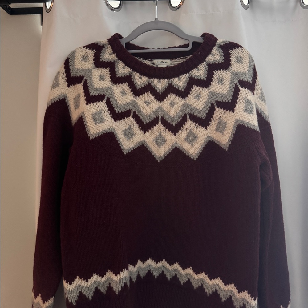 L.L. Bean Maroon and Cream Geometric Sweater